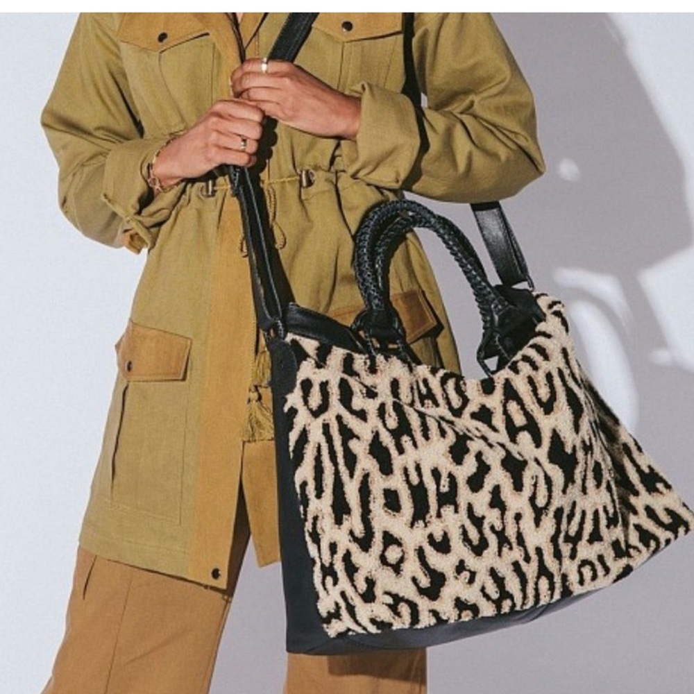 Cleobella Black and Cream Animal Print Tote